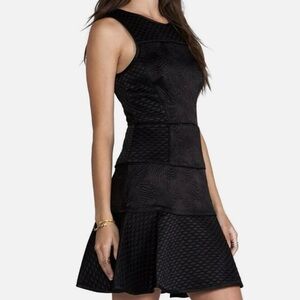 Tibi Matelassé Mini Flare Dress Black Satin Textured Fit & Flare Size 4